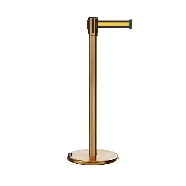 Montour Line Retractable Belt Rolling Stanchion, 2ft Sat.Brass Post  11ft. Bk/Y H ME530-SB-BYH-110